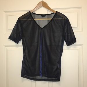 V-neck sheer mesh loose cover up T-shirt RAVEWEAR